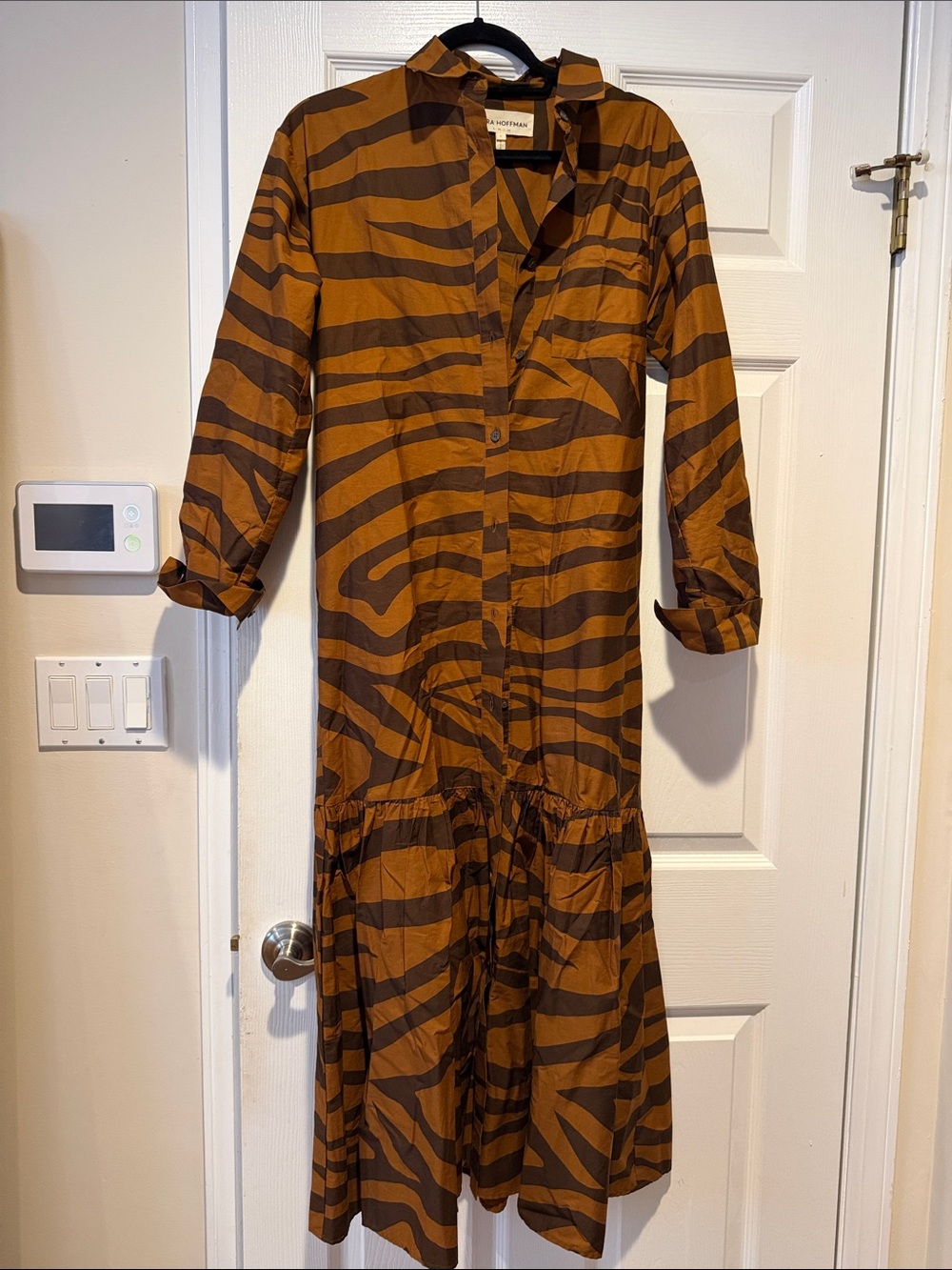 Mara Hoffman Brown Zebra-Print Long Sleeve Shirt Dress